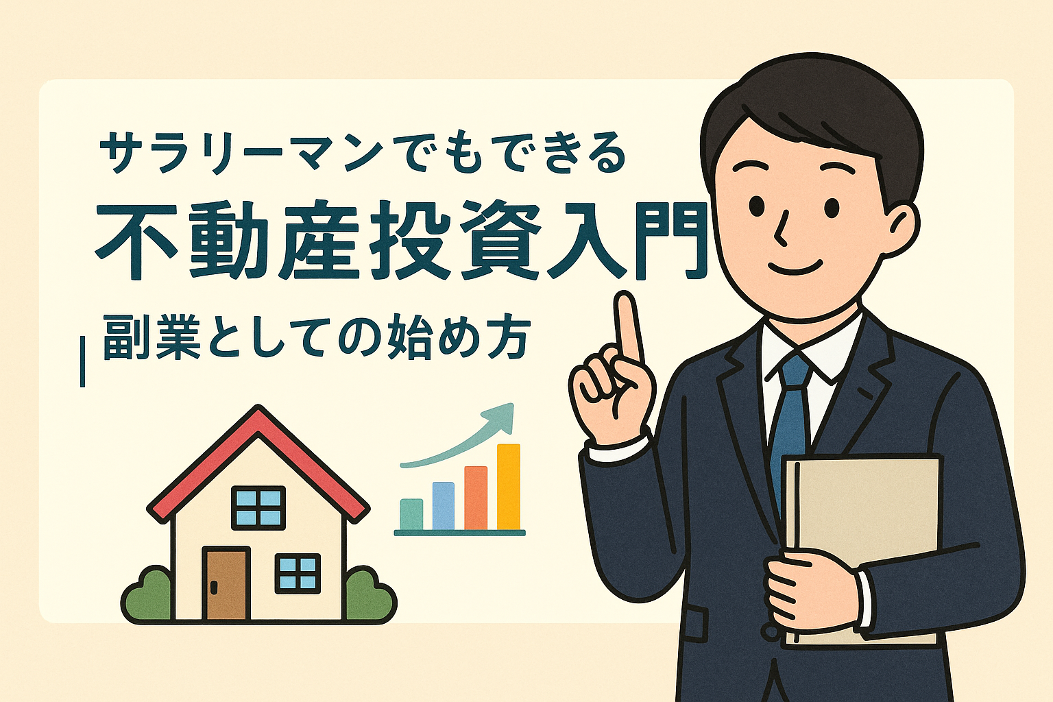 副業として不動産投資を始めるサラリーマンのためのイラスト｜初心者向け入門ガイド